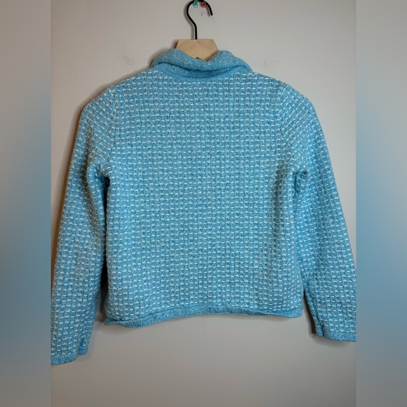 Women’s Talbots collared zip cardigan jacket light blue&white tweed size SP - Picture 9 of 10